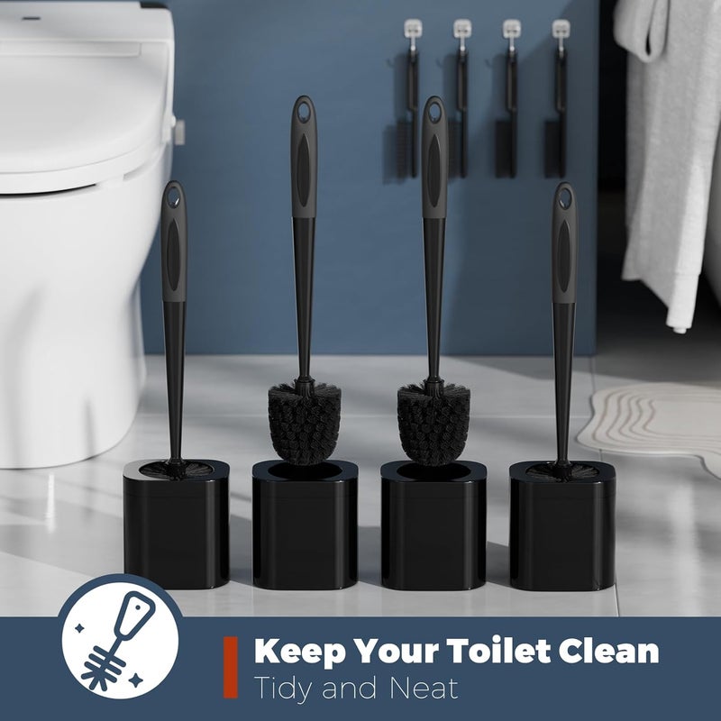 Holaloha Toilet Brush, 4 Pack Toilet Brush and Holder Set Bathroom Accessories, Toilet Bowl Brush and Holder with 4 Crevice Brush for Bathroom, Toilet Scrubber Brush, Black - Image 4